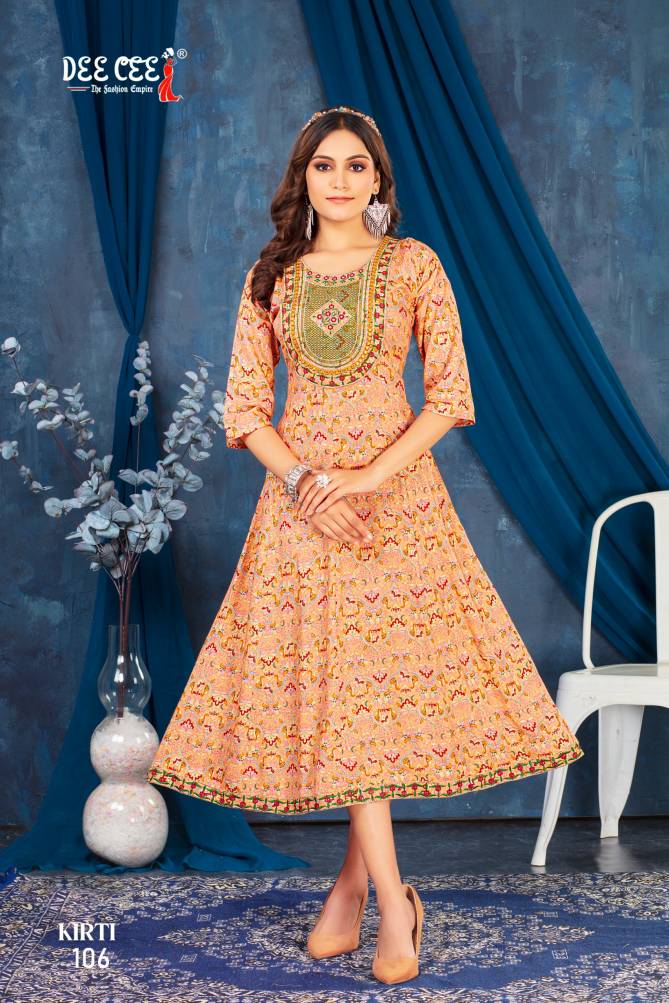 Kirti By Deecee Rayon Foil Printed Anarkali Kurtis Suppliers In India